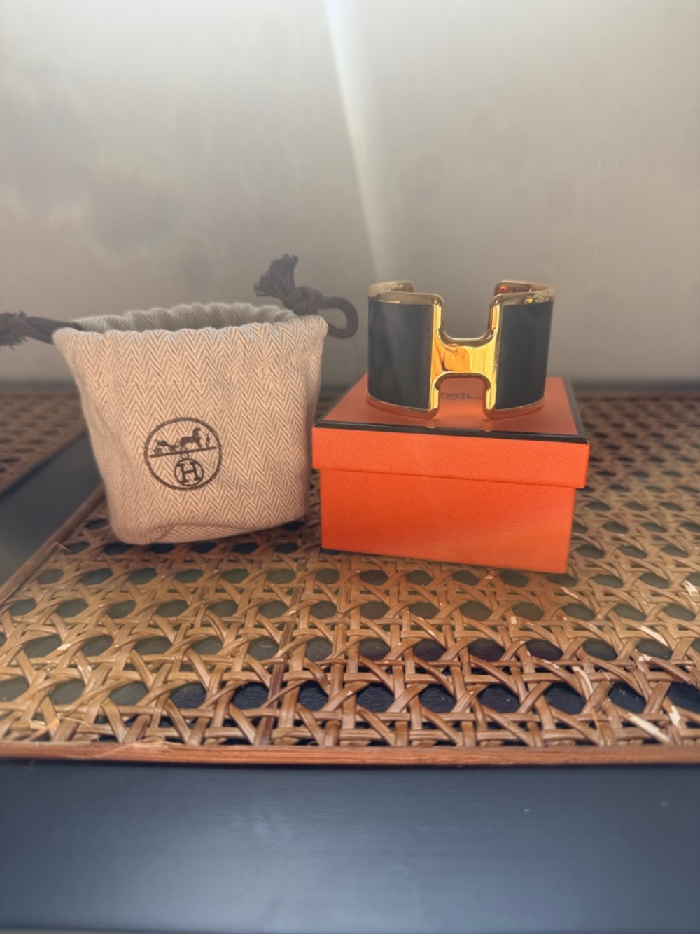 Hermes Black and Gold Olympe cuff bracelet - Picture 7 of 8